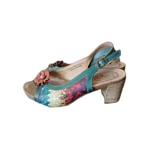 L'Artiste By Spring Step Womens 9 leather Heels Multicolor Floral Slingback